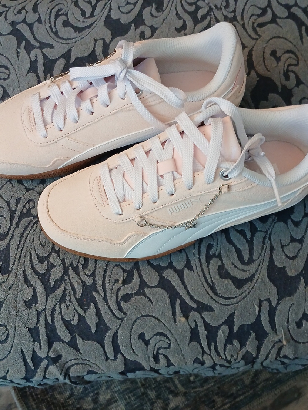 PUMA Girl's Puma Bella Donna Frosty Pink Suede Sneakers with White Stripes